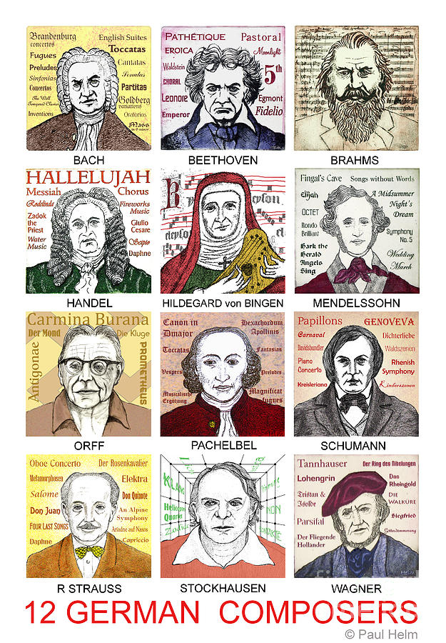 German composers Drawing by Paul Helm