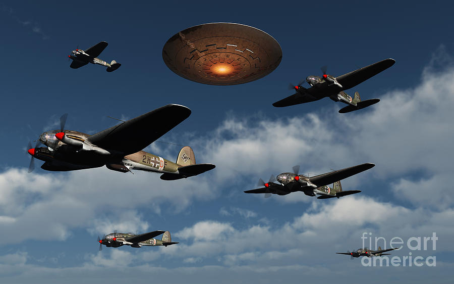 German Heinkel Bombers Being Buzzed Digital Art