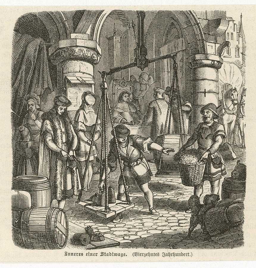 German Merchants Weighing Produce Drawing by Mary Evans Picture Library