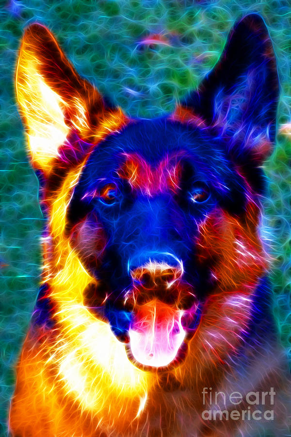 German Shepard - Electric Photograph by Wingsdomain Art and Photography