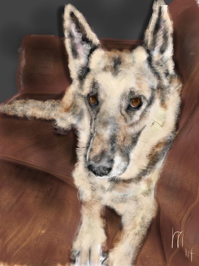 Animal Painting - German Shepherd on Couch by Lois Ivancin Tavaf