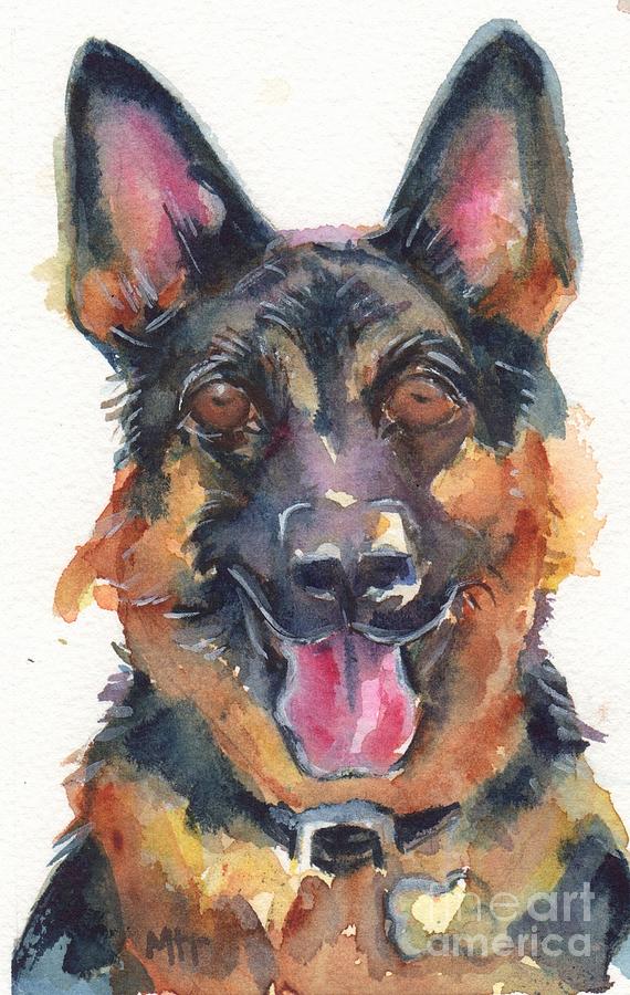Dog Portrait Painting - German Shepherd watercolor by Maria Reichert