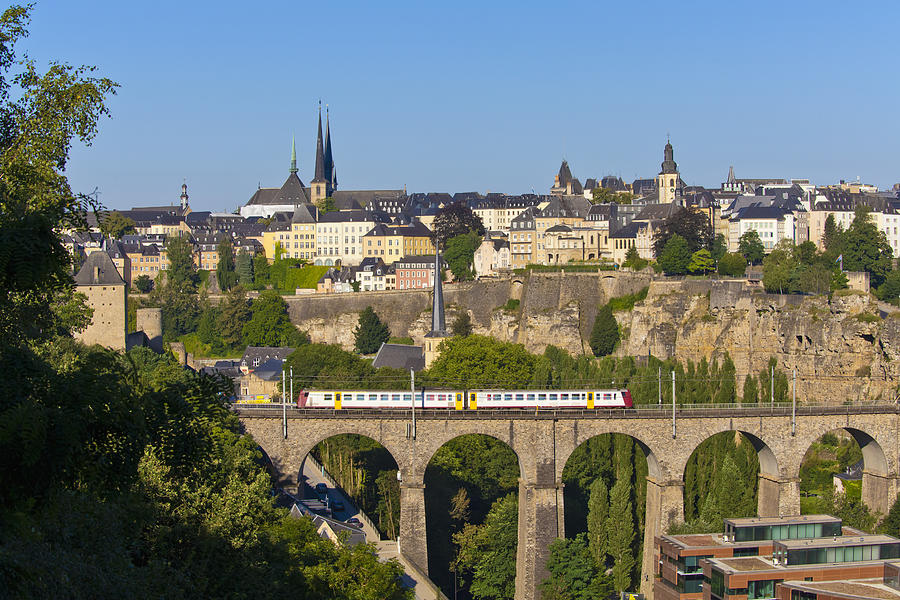 Germany, Saarland, Train, viaduct, cityscape, Luxemburg City Photograph by Westend61