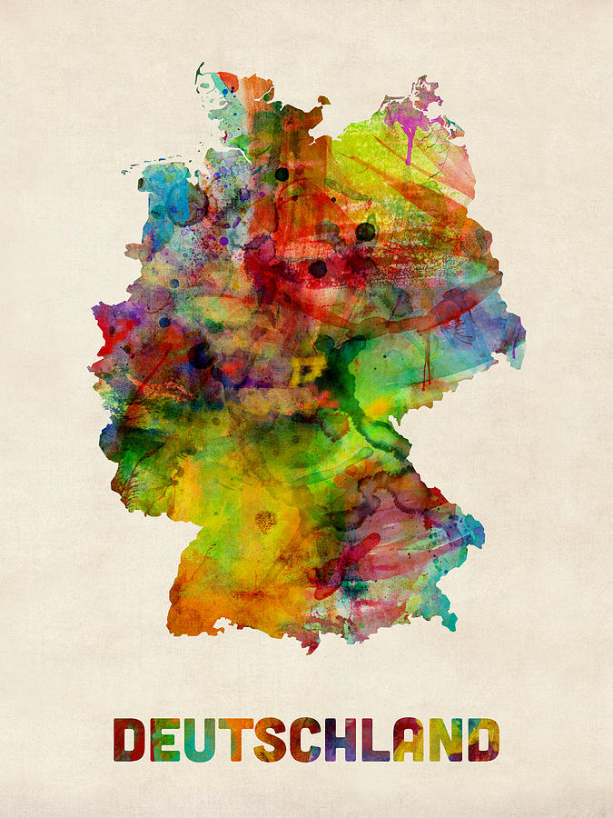 Germany Map Digital Art - Germany Watercolor Map Deutschland by Michael Tompsett
