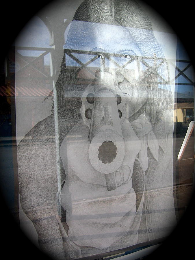 Geronimo aiming rifle poster window Tombstone Arizona 2005 Photograph by David Lee Guss