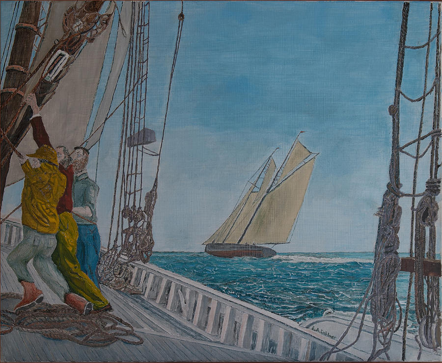 Gertrude L.Thebaud from the deck of Elsie Painting by Laurence Dahlmer