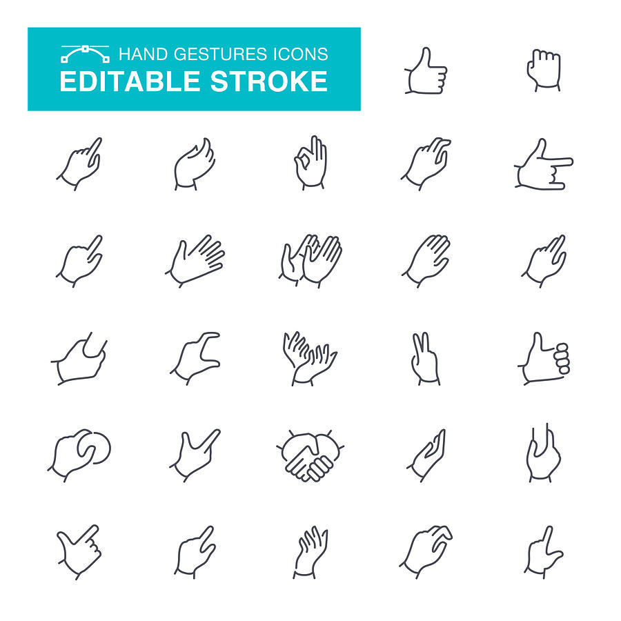 Gestures Hand Editable Stroke Icons Drawing by Forest_strider