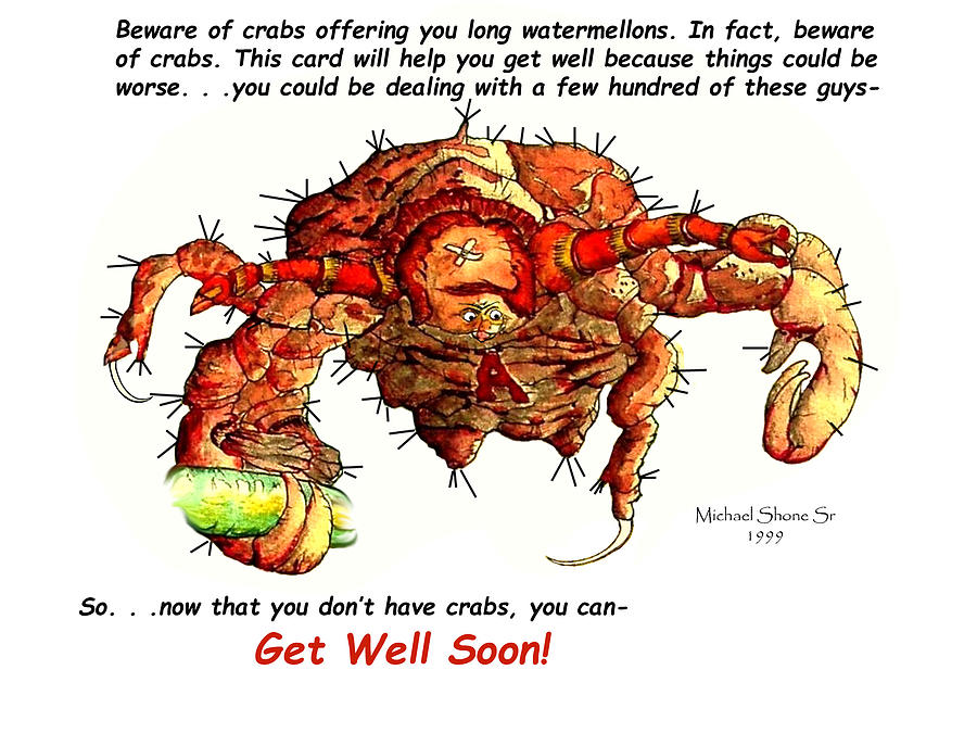 Get Well Crab Card Painting by Michael Shone SR