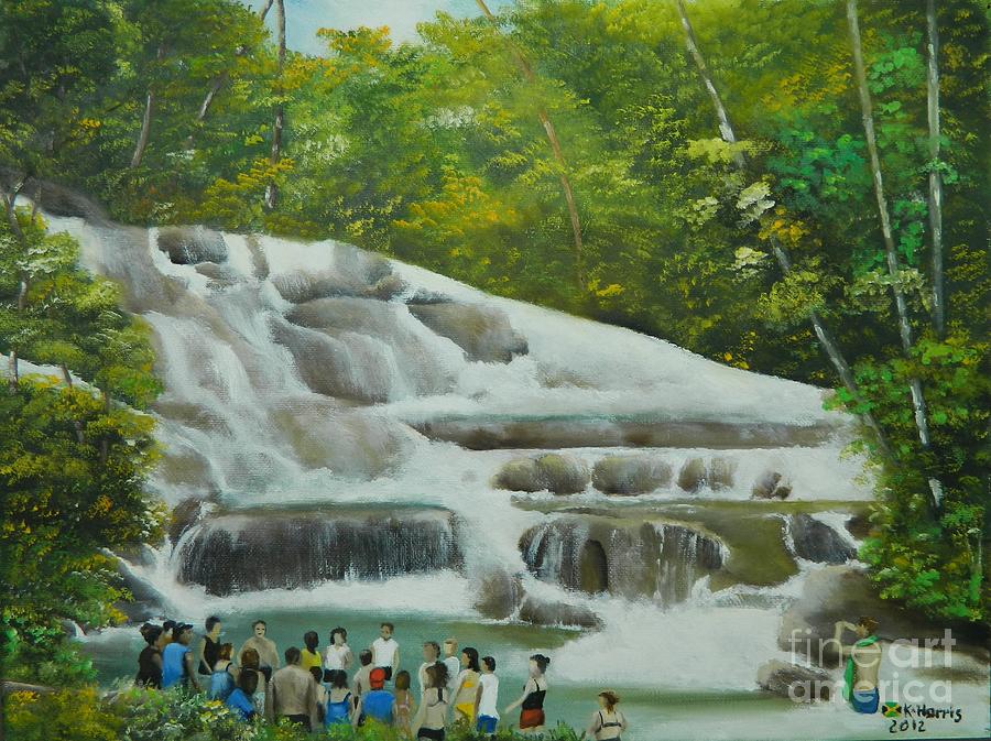 Getting Ready to Climb Dunns River Falls Painting by Kenneth Harris