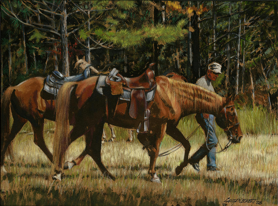 Horse Painting - Getting Ready to Ride by Don  Langeneckert