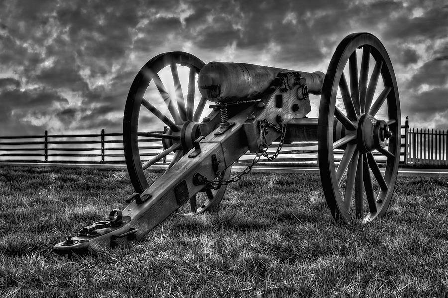 Gettysburg Battlefield Cannon BW Photograph by Susan Candelario