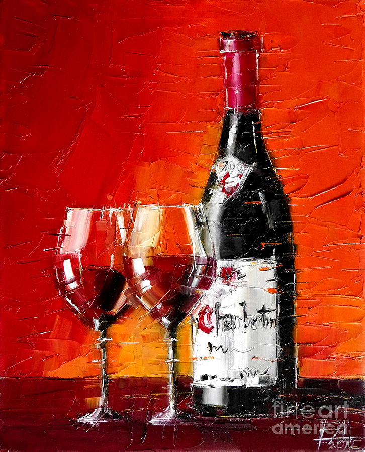 Wine Painting - Still life with wine bottle and glasses 3 by Mona Edulesco