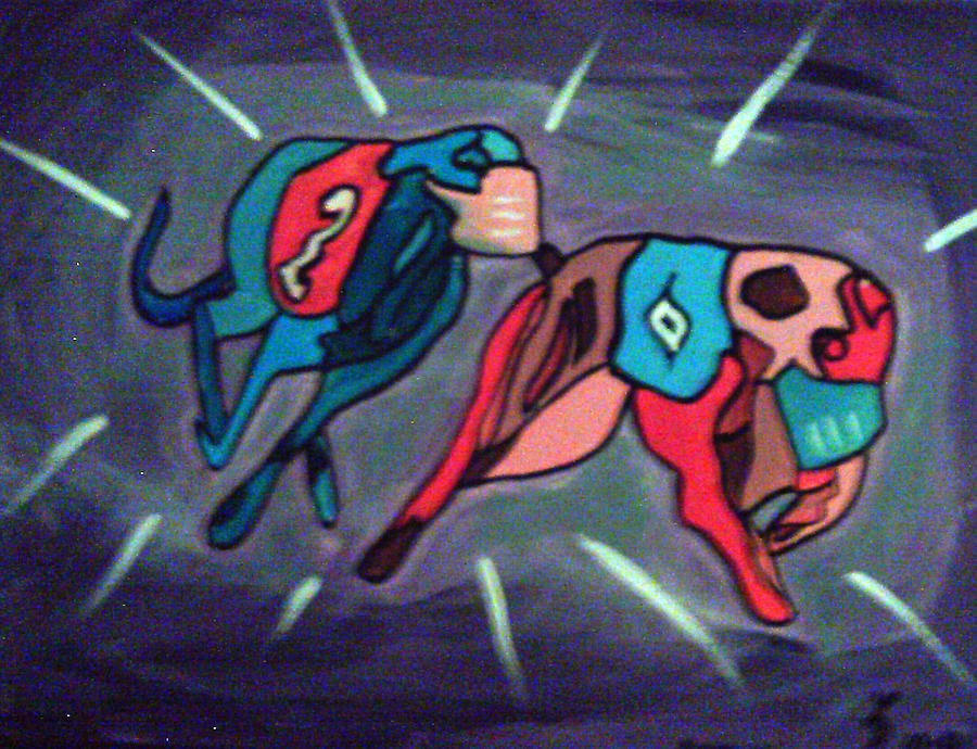 Geyhounds running Painting by Loretta Nash