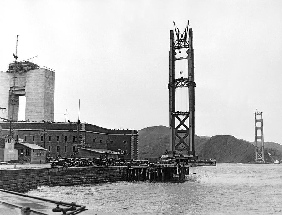 GG Bridge Under Construction Photograph by Underwood Archives