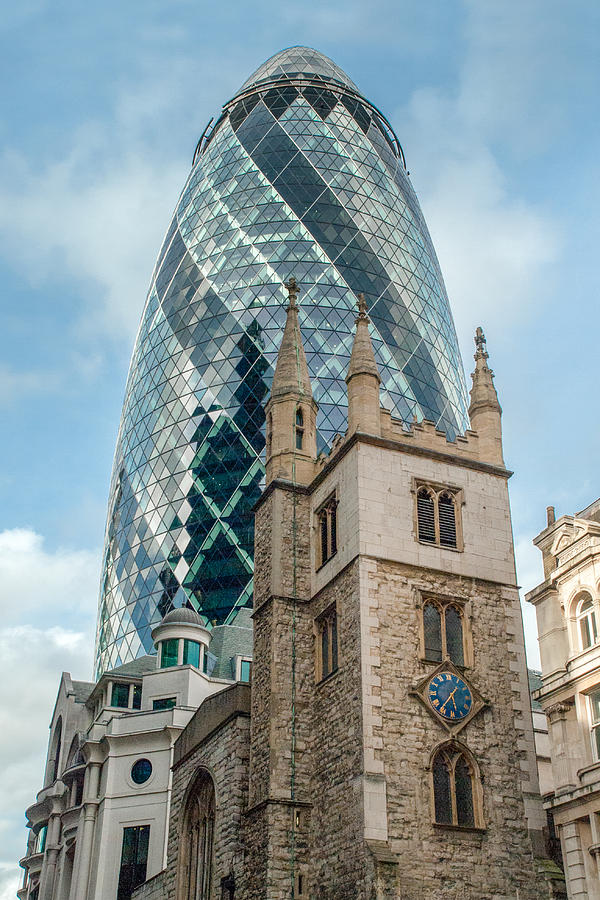Gherkin and St Andrew Undershaft Photograph by Gary Eason
