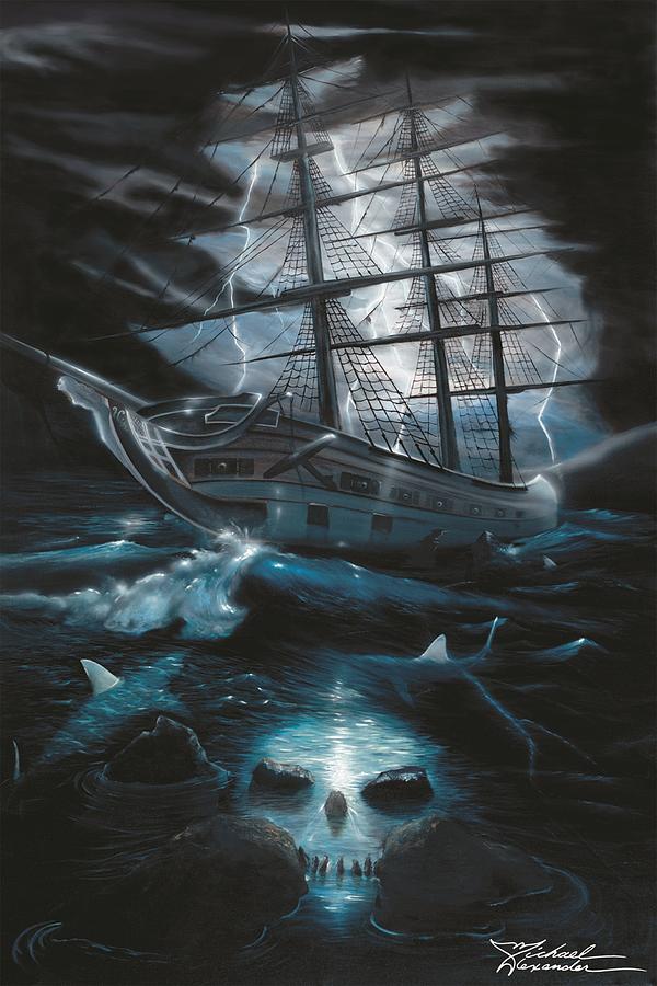 Sharks Painting - Ghost ship by Michael Alexander