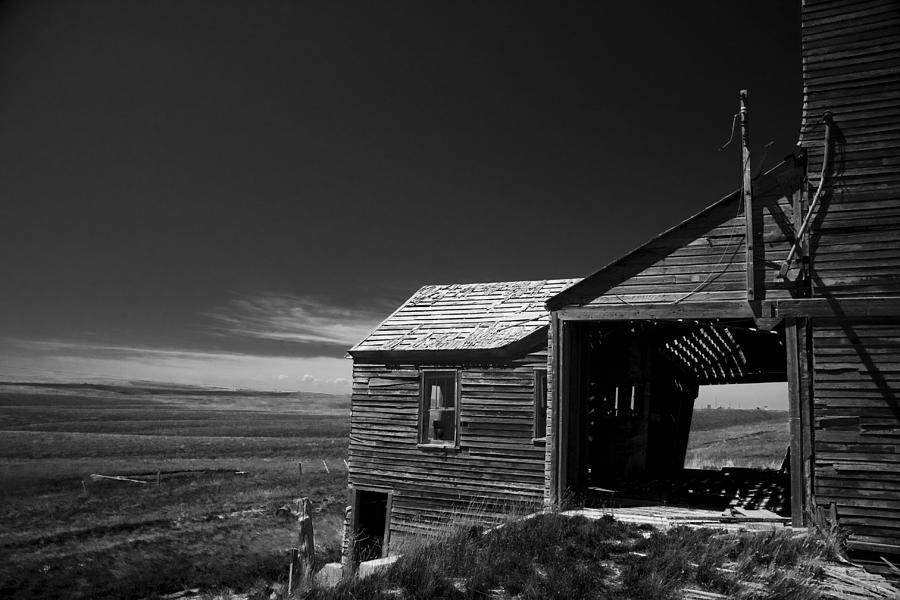 Black And White Photograph - Ghost Town Okaton SD in BW by Wayne Moran