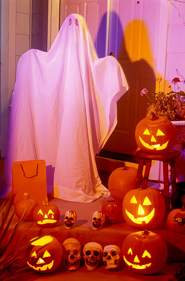 Pumpkin Photograph - Ghost with pumpkins by Garry Gay
