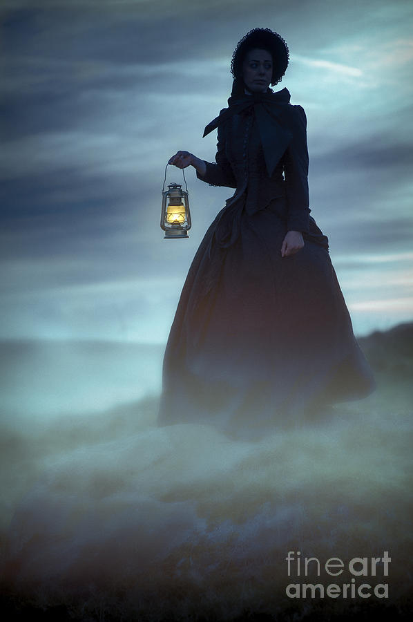 Ghostly Victorian Woman With A Lamp In Fog At Night Photograph by Lee Avison