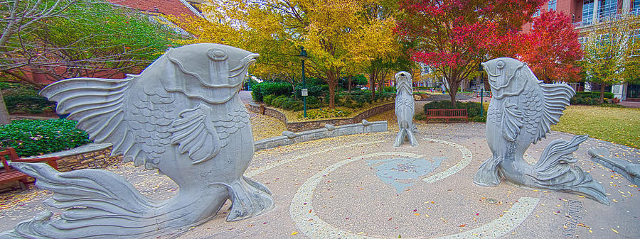 Giant Fish Structures In The Green Park In Charlotte Uptown Photograph by Alex Grichenko