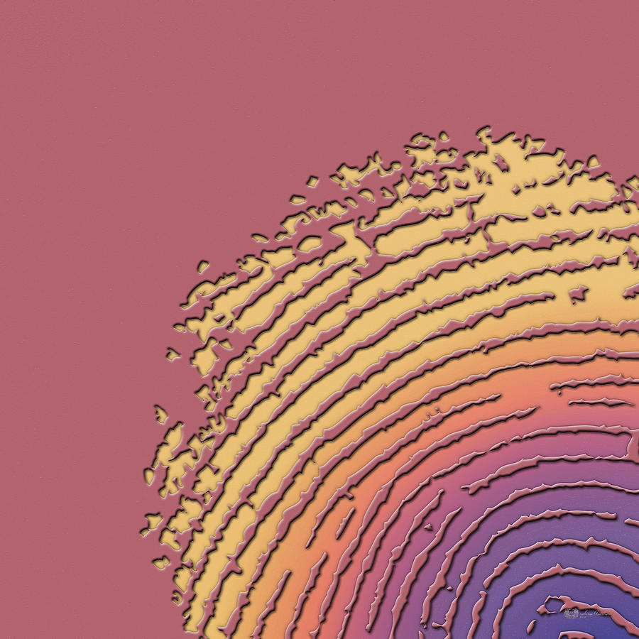 Giant Iridescent Fingerprint on Coral Pink Set of 4 - 1 of 4 Digital Art by Serge Averbukh