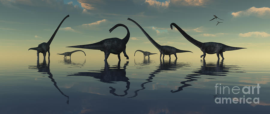 Wildlife Digital Art - Giant Sauropod Dinosaurs Grazing by Mark Stevenson