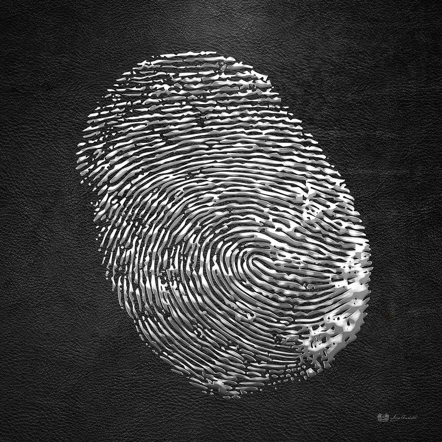 Giant Silver Fingerprint on Black Leather   Digital Art by Serge Averbukh