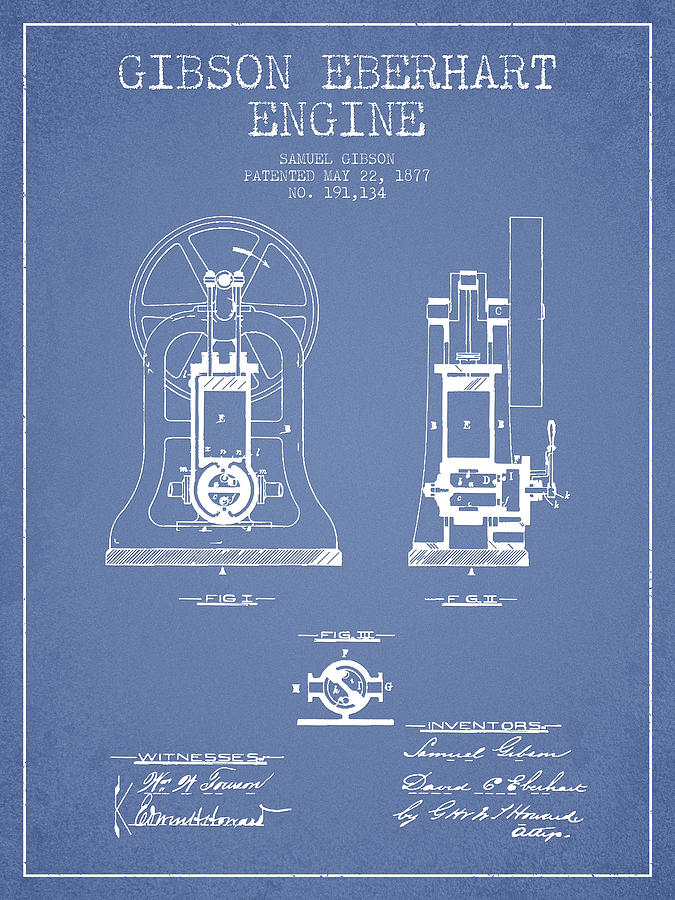 Vintage Digital Art - Gibson Eberhart Engine Patent Drawing From 1877- Light Blue by Aged Pixel