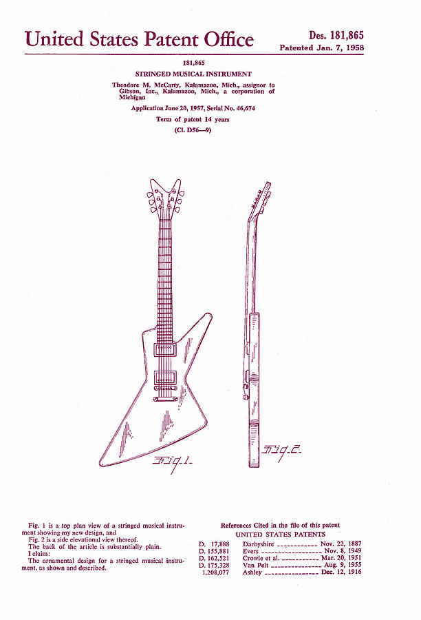 Gibson Explorer Guitar Patent Digital Art by Georgia Clare