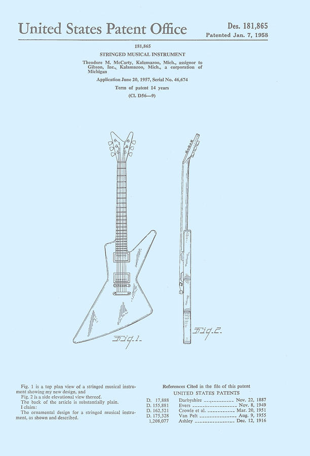 Gibson Explorer  Patent 1958 Digital Art by Georgia Clare