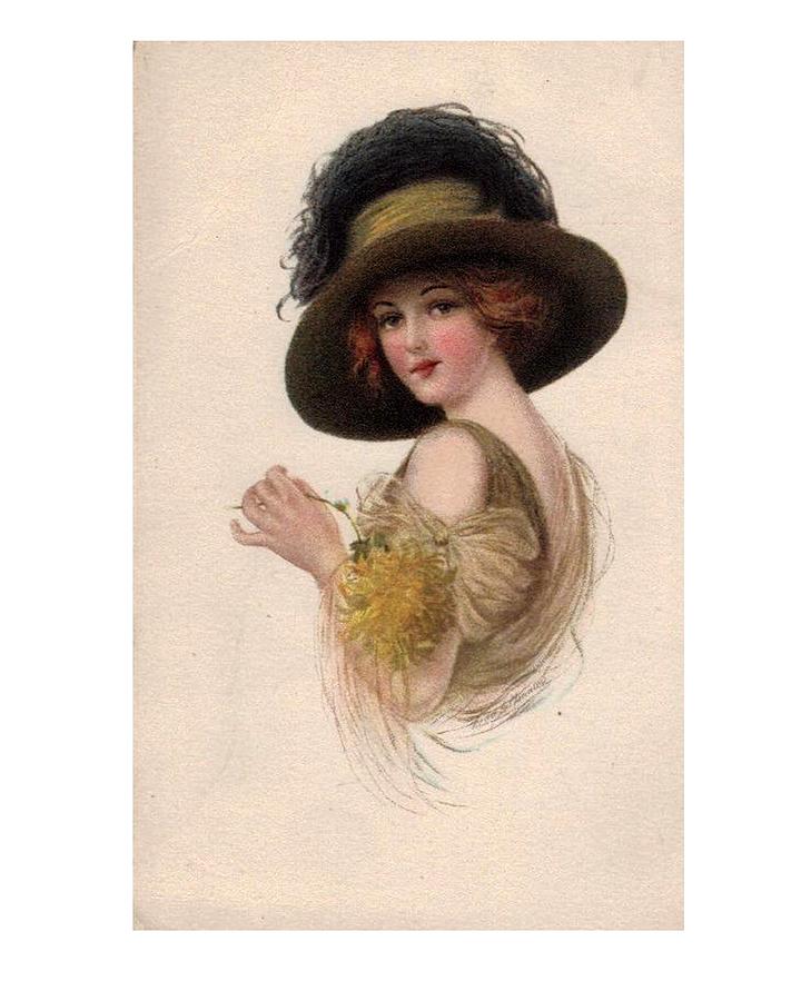 Gibson Girl Blank Card Painting by Olde Time  Mercantile