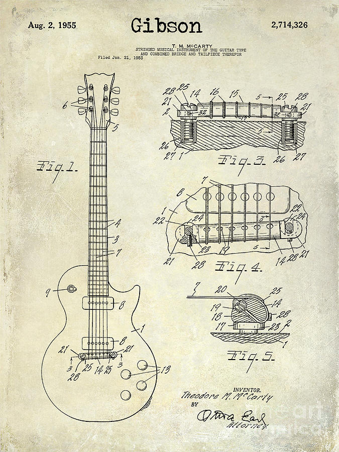 Gibson Guitar Patent Drawing Photograph by Jon Neidert