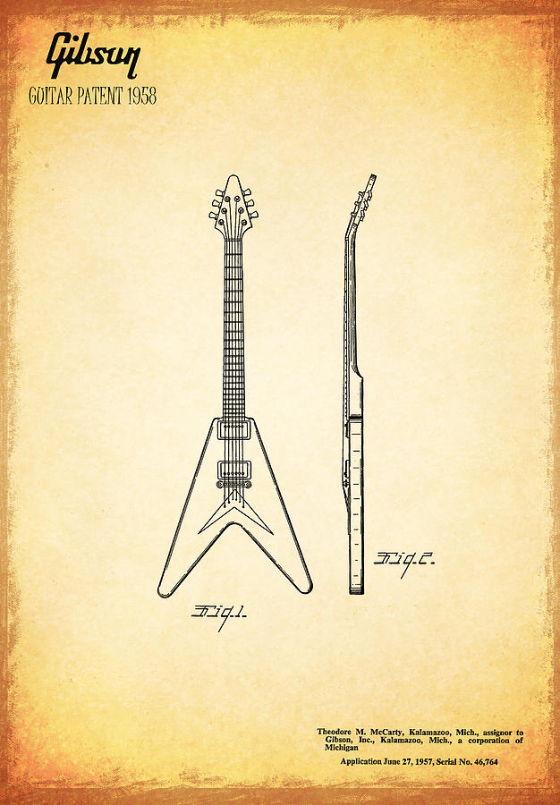 Music Photograph - Gibson Guitar Patent by Mark Rogan