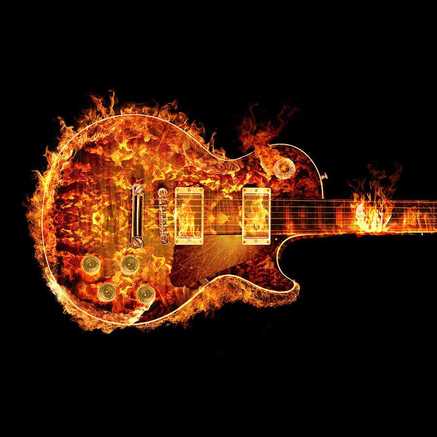 Eric Clapton Painting - Gibson Les Paul Guitar on Fire Crop by Robert Gardiner