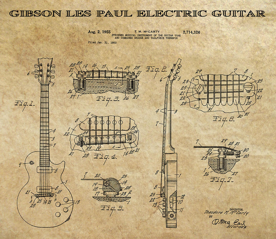 Patent Art Poster Les Paul Guitar Gibson 1955 
