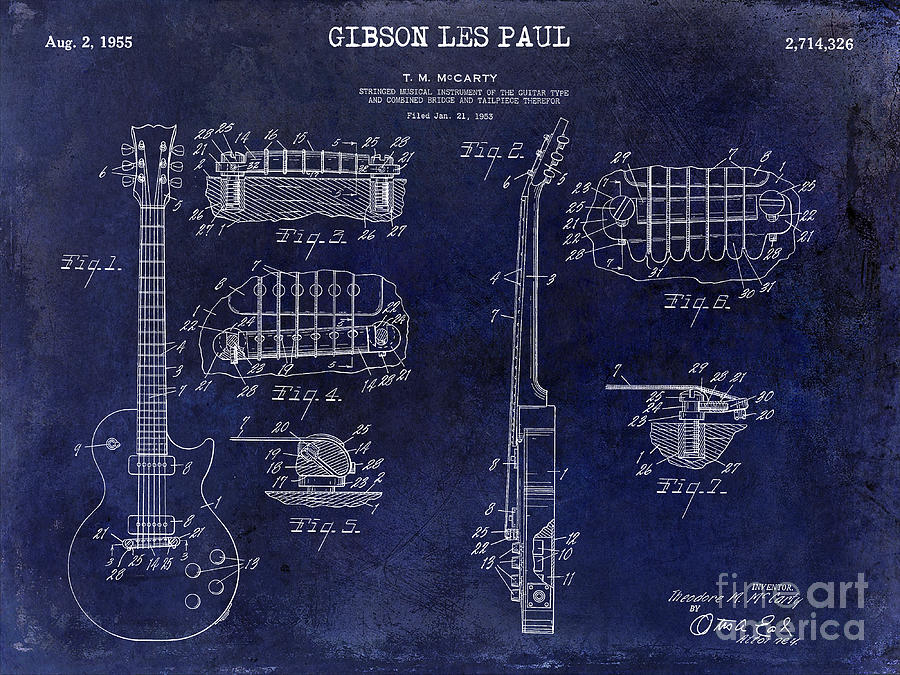 Gibson Les Paul Patent Drawing Blue Photograph by Jon Neidert