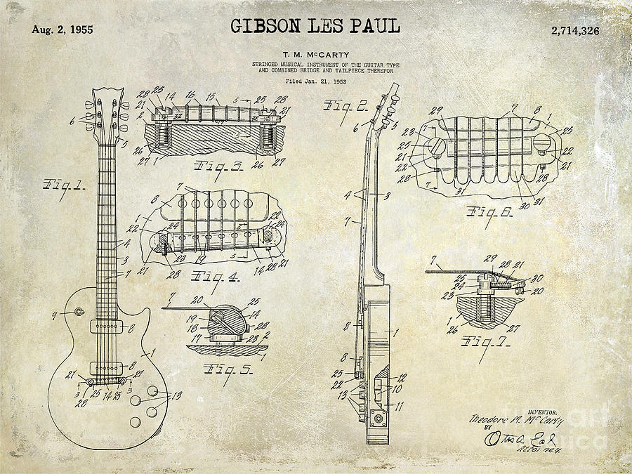 Guitar Still Life Photograph - Gibson Les Paul Patent Drawing by Jon Neidert