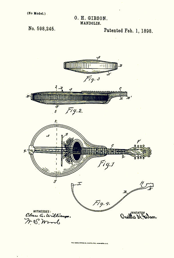 Gibson Mandolin Patent 1898 Digital Art by Georgia Clare