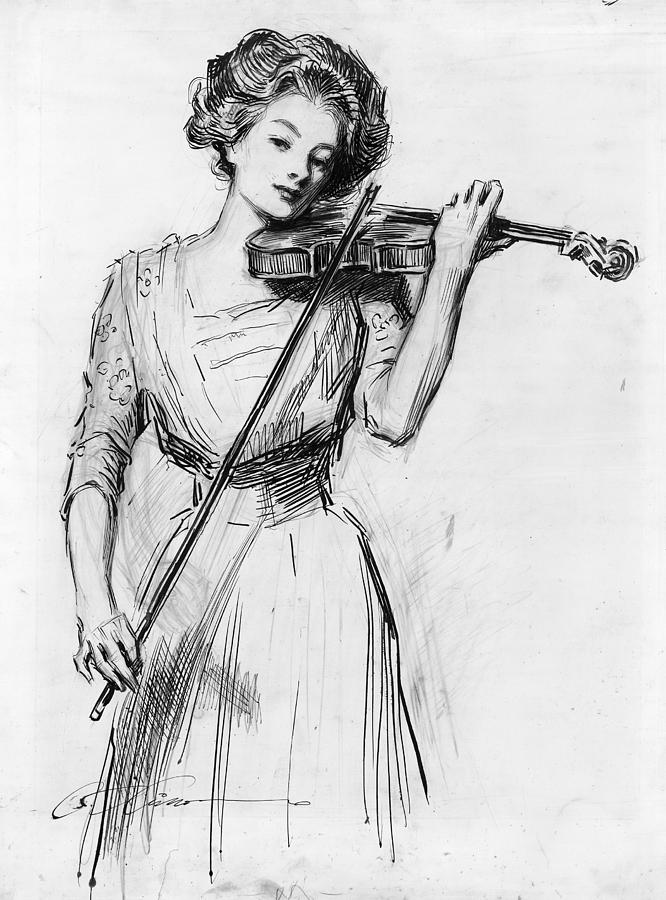 Gibson Violinist, C1910 Drawing by Granger