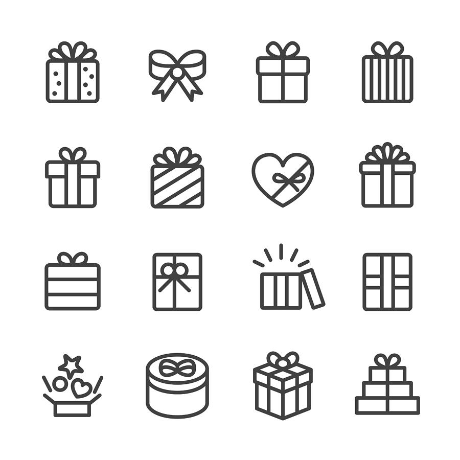 Gift Box Icons - Line Series Drawing by -victor-