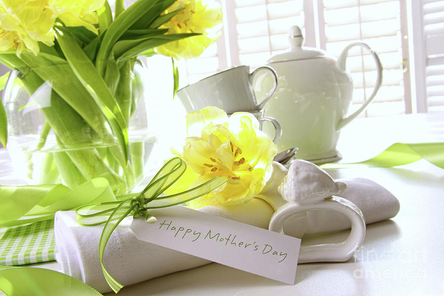 Tea Photograph - Gift card for mothers day with flowers by Sandra Cunningham