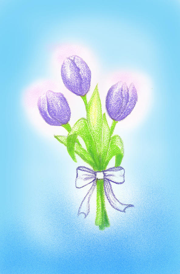 Purple Tulips Drawing - Gift by Keiko Katsuta