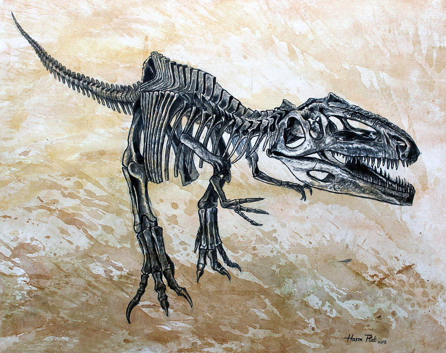 Dinosaur Painting - Giganotosaurus skeleton by Harm  Plat