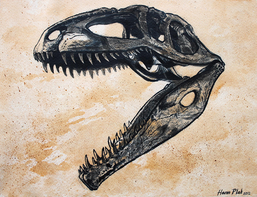 Dinosaur Painting - Giganotosaurus skull by Harm  Plat