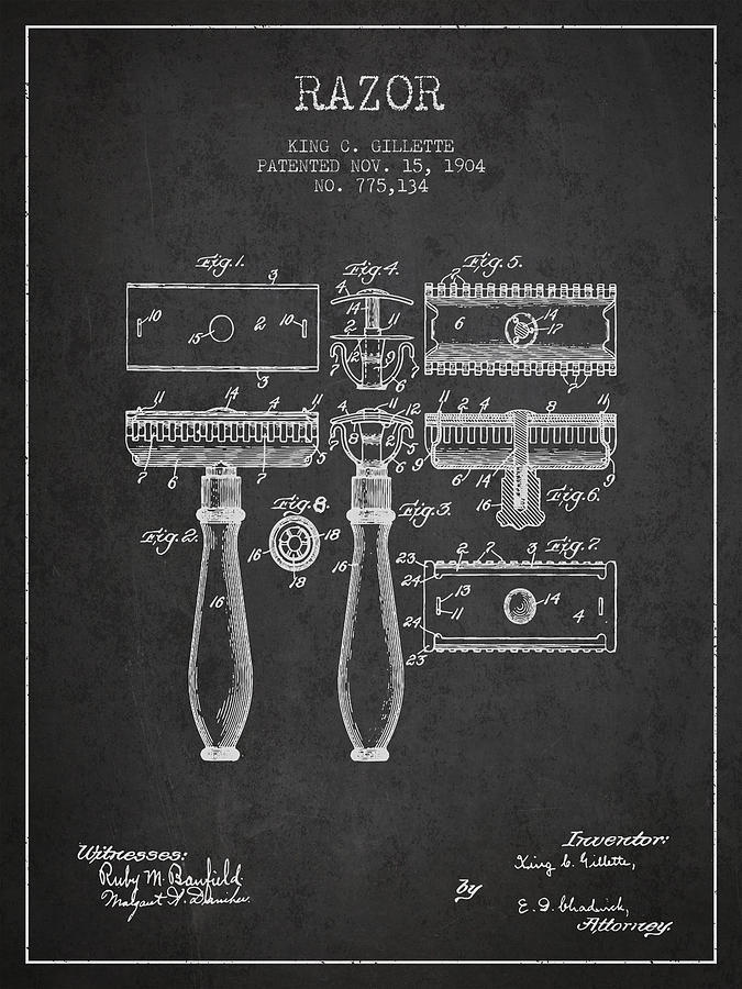 Vintage Digital Art - Gillette Razor Patent from 1904 - Dark by Aged Pixel