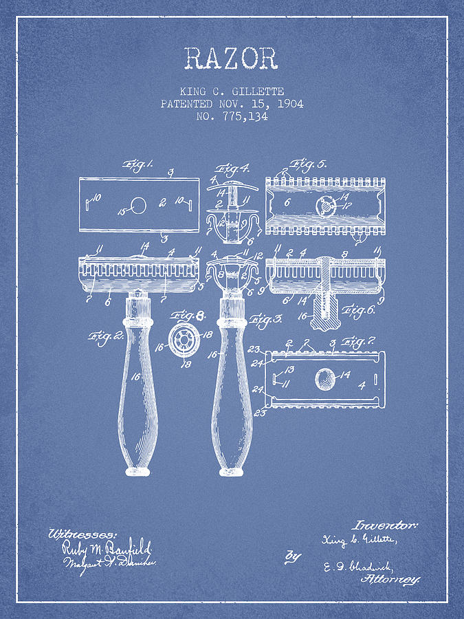 Vintage Digital Art - Gillette Razor Patent from 1904 - Light Blue by Aged Pixel