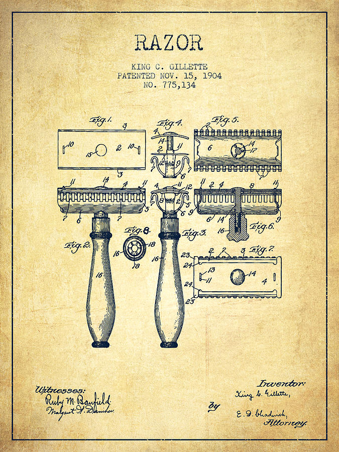 Vintage Digital Art - Gillette Razor Patent from 1904 - Vintage by Aged Pixel