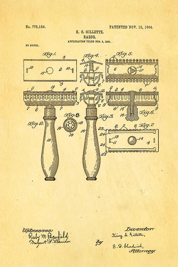 Famous Photograph - Gillette Safety Razor Patent Art 1904 by Ian Monk Famous Photograph - Gillette Safety Razor Patent Art 1904 by Ian Monk
