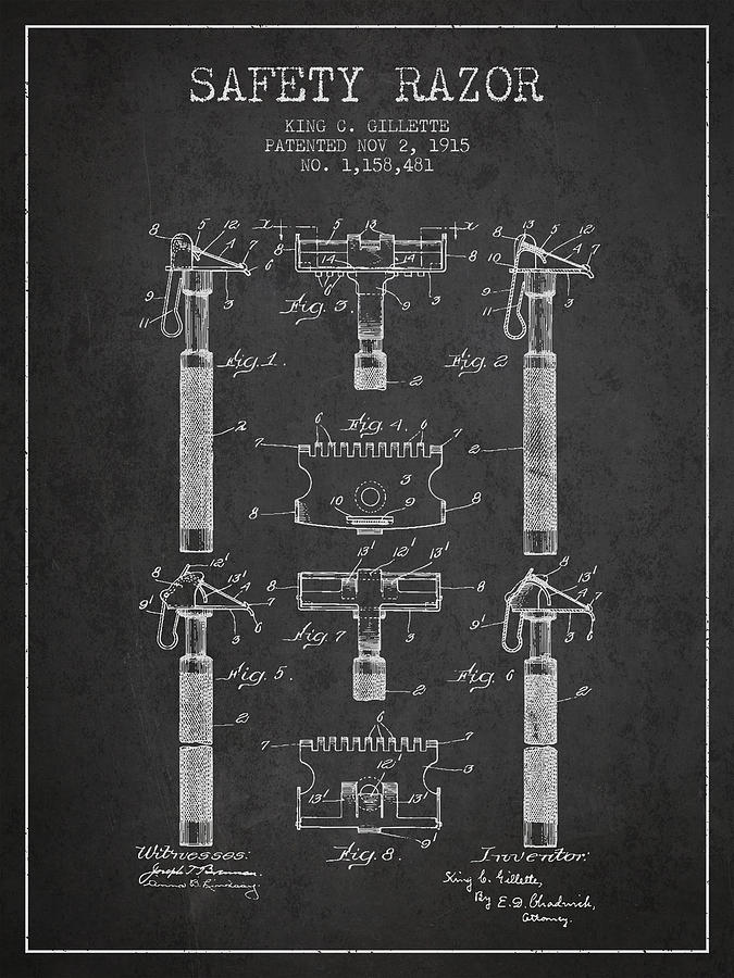Vintage Digital Art - Gillette Safety Razor Patent from 1915 - Dark by Aged Pixel