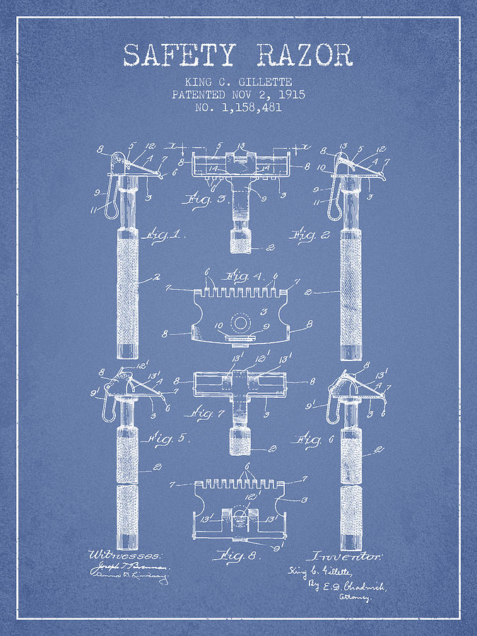 Vintage Digital Art - Gillette Safety Razor Patent from 1915 - Light Blue by Aged Pixel